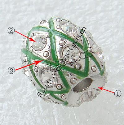 Perlas de aleación de Zinc de esmalte, Tambor, chapado, con diamantes de imitación de Mideast, más colores para la opción, libre de plomo, 10x11mm, agujero:aproximado 3mm, Vendido por UD