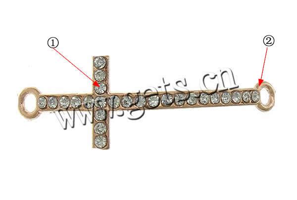 Conector de aleación de Zinc de diamantes de imitación, Cruces, chapado, Modificado para requisitos particulares & con diamantes de imitación & 1/1 aro, más colores para la opción, libre de cadmio, 46x15x3mm, agujero:aproximado 2mm, Vendido por UD