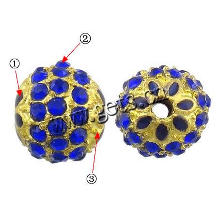 Strass Zinklegierung Perlen, rund, plattiert, keine, 10mm, Bohrung:ca. 2mm, verkauft von PC