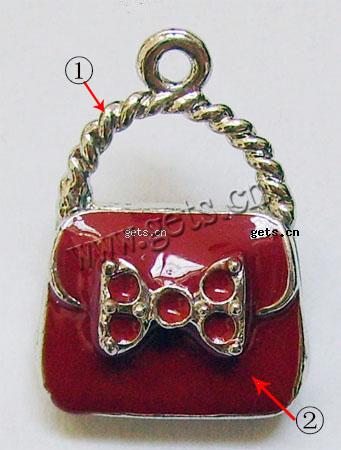 Pendentifs de sac à main en alliage zinc, alliage de zinc, Placage, avec les strass tchèques & avec une décoration de noeud à boucles & émail, plus de couleurs à choisir, 20x28mm, Vendu par PC