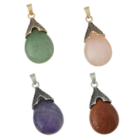 Gemstone Brass Pendants, with Brass, Teardrop & blacken Approx 