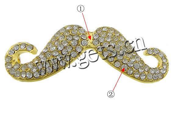 Conector de aleación de Zinc de diamantes de imitación, Bigote, chapado, Modificado para requisitos particulares & con diamantes de imitación & 1/1 aro, más colores para la opción, 54x18x3.5mm, agujero:aproximado 3mm, Vendido por UD