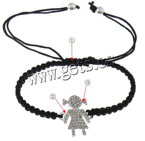 Zinc Alloy Woven Ball Bracelets, with Nylon Cord & Brass, Girl, plated, Customized & with rhinestone, more colors for choice, 19x22x2mm, 6mm, 5mm, Length:6-10 Inch, Sold By Strand