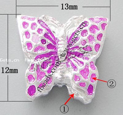 Enamel Zinc Alloy European Beads, Butterfly, plated, without troll & large hole, more colors for choice, nickel, lead & cadmium free, 13x12x7mm, Hole:Approx 4.2mm, Sold By PC