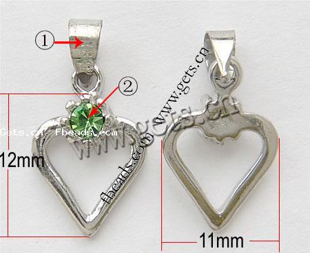 Zinc Alloy Heart Pendants, plated, with rhinestone, more colors for choice, nickel, lead & cadmium free, 12x11mm, Sold By PC