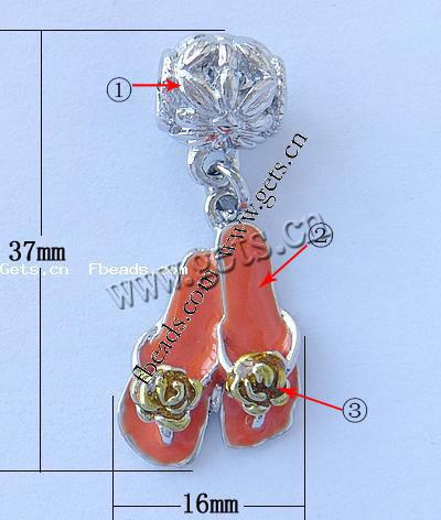 Zinc Alloy European Pendants, Shoes, plated, without troll & enamel, more colors for choice, nickel, lead & cadmium free, 37x16x9mm, Hole:Approx 5mm, Sold By PC