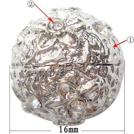 Perles strass en alliage de zinc, avec alliage de zinc, Rond, Placage, plus de couleurs à choisir, sans nickel, 16x16mm, Trou:Environ 3mm, Vendu par PC