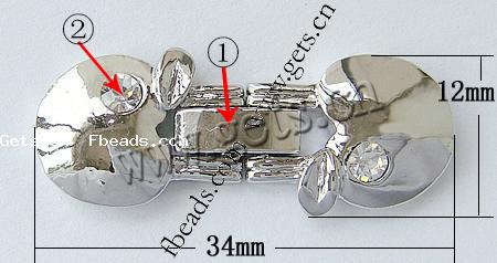 En alliage de zinc montre fermoir de la chaîne, pomme, Placage, avec strass, plus de couleurs à choisir, protéger l'environnement, sans nickel, plomb et cadmium, 34x12x4mm, Trou:Environ 1mm, Vendu par PC