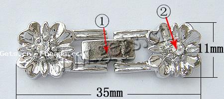 Цинкового сплава Смотреть Band застежка, цинковый сплав, Форма цветка, Другое покрытие, со стразами, Много цветов для выбора, не содержит никель, свинец, 35x11x4.5mm, отверстие:Приблизительно 1mm, продается PC