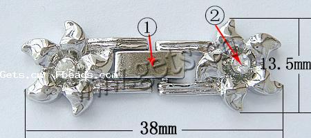 En alliage de zinc montre fermoir de la chaîne, fleur, Placage, avec strass, plus de couleurs à choisir, protéger l'environnement, sans nickel, plomb et cadmium, 38x13.5x4mm, Trou:Environ 1mm, Vendu par PC