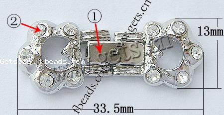 Цинкового сплава Смотреть Band застежка, цинковый сплав, Форма цветка, Другое покрытие, со стразами, Много цветов для выбора, не содержит никель, свинец, 33.5x13x4mm, отверстие:Приблизительно 1mm, продается PC