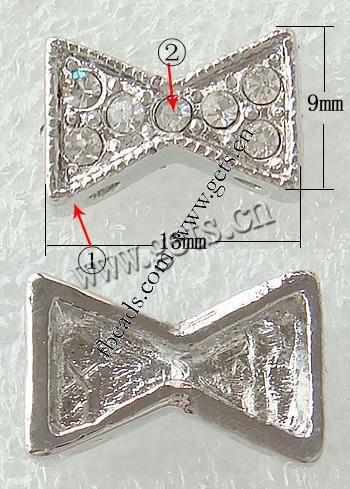 Barra separadora de diamantes de imitación, con aleación de zinc, Lazo, chapado, con diamantes de imitación de Mideast, más colores para la opción, libre de níquel, 13x9mm, agujero:aproximado 1.5mm, Vendido por UD