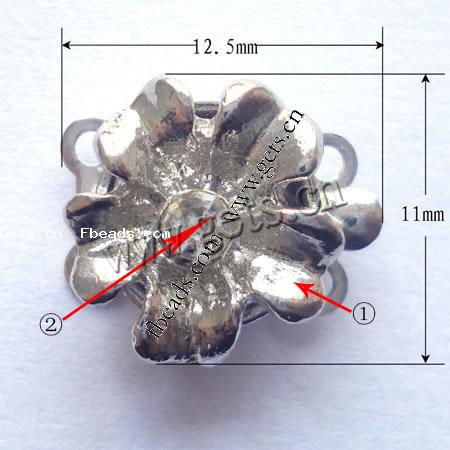 Cierre de Aleación de Zinc para Caja, Flor, chapado, con diamantes de imitación de Mideast & 2-sarta, más colores para la opción, libre de níquel, 13x11x7mm, agujero:aproximado 1mm, Vendido por UD