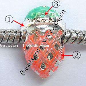 Emaille Zink Legierung Europa Perlen, Zinklegierung, Erdbeere, plattiert, ohne troll & großes Loch, keine, 15x9mm, Bohrung:ca. 4mm, verkauft von PC