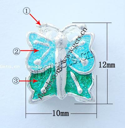 エナメル質亜鉛合金パンドラ ビーズ, 亜鉛合金, 蝶, メッキ, ネジ無 & ラージホール, 無色, ニッケル、鉛、カドミウムフリー, 12x10x8mm, 穴:約 4.2-4.5mm, 売り手 パソコン