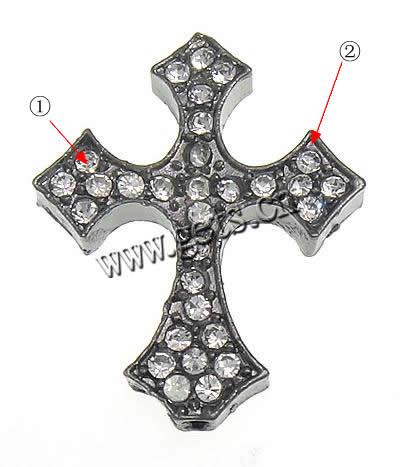 Strass Zinklegierung Perlen, Kreuz, plattiert, keine, 24x30x4.5mm, Bohrung:ca. 1.5mm, verkauft von PC