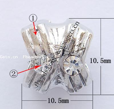 Strass Zink Legierung Europa Perlen, Zinklegierung, Buchstabe, plattiert, ohne troll & mit Strass, keine, 10.5x10.5x9.5mm, Bohrung:ca. 5.5mm, verkauft von PC