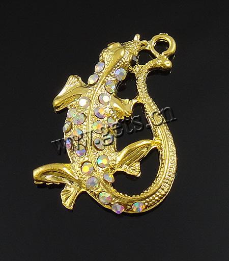 Zinklegierung Tier Anhänger, Gecko, plattiert, mit Strass, keine, 22x32x3mm, Bohrung:ca. 2mm, verkauft von PC