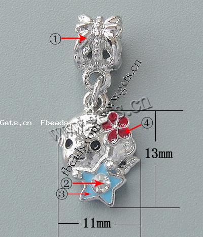 Zinc Alloy European Pendants, with enamel, Girl, plated, without troll & enamel & with rhinestone, more colors for choice, 13x11x3mm, 28mm, Hole:Approx 4mm, Sold By PC