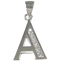 Sterling Silber Buchstaben Anhänger, 925 Sterling Silber, Buchstabe A, plattiert, Micro pave Zirkonia, keine, 10x17x1.8mm, Bohrung:ca. 3.5mm, verkauft von PC