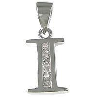 Pendentif lettre en argent bijoux, argent sterling 925, Lettre I, Placage, pavé de micro zircon, plus de couleurs à choisir Environ 3.5mm, Vendu par PC