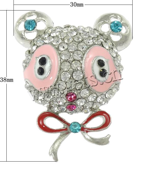 Enamel Brooch, Zinc Alloy, Bear, plated, with rhinestone, more colors for choice, lead & cadmium free, 30x38x10mm, Sold By PC