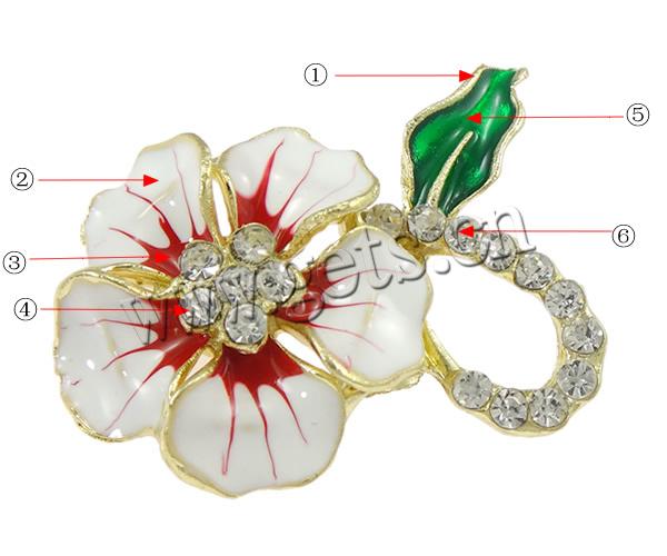 El esmalte Broche, aleación de zinc, Flor, chapado, con diamantes de imitación, más colores para la opción, libre de plomo & cadmio, 39x29x9mm, Vendido por UD