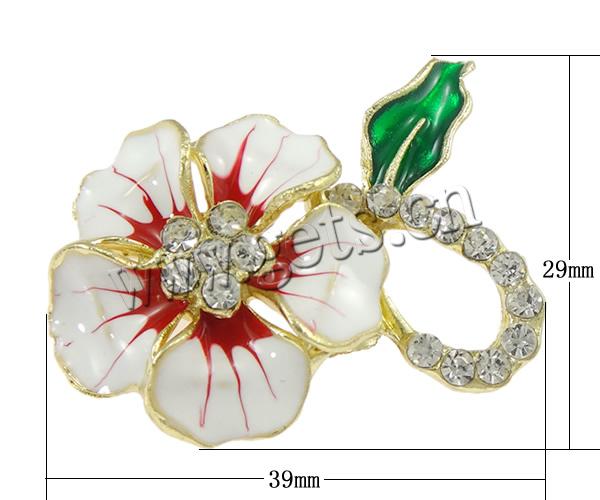 Enamel Brooch, Zinc Alloy, Flower, plated, with rhinestone, more colors for choice, lead & cadmium free, 39x29x9mm, Sold By PC