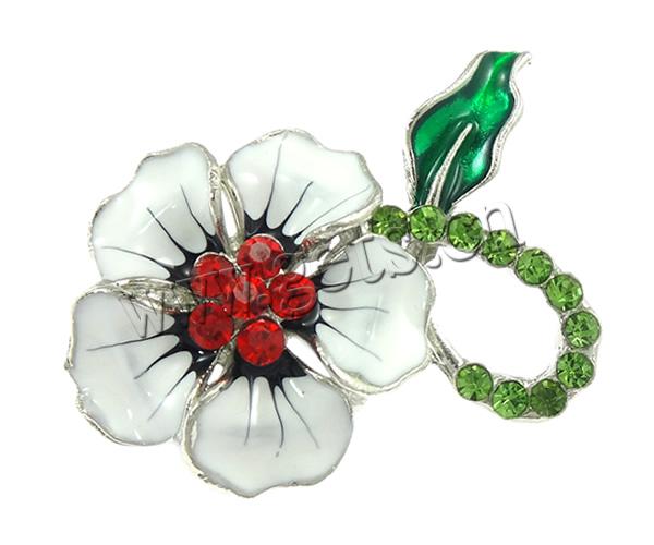 Enamel Brooch, Zinc Alloy, Flower, plated, with rhinestone, more colors for choice, lead & cadmium free, 39x29x9mm, Sold By PC