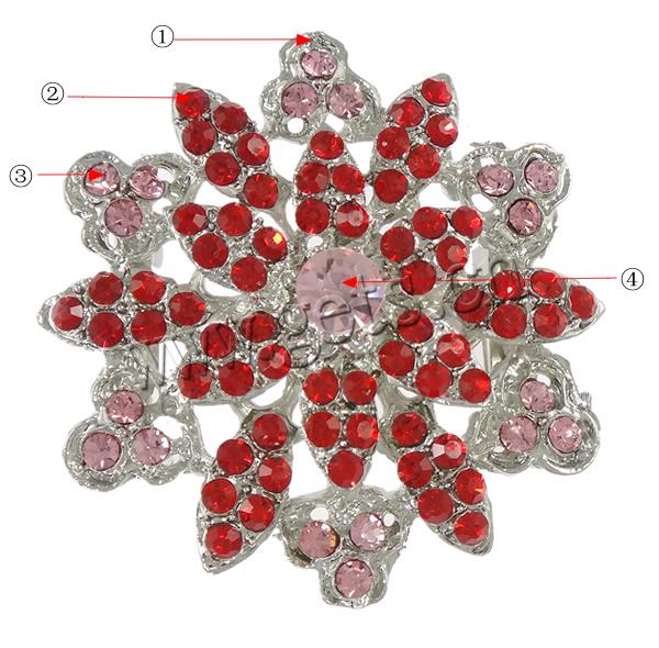 Bijoux broche en Zinc alliage , alliage de zinc, fleur, Placage, avec strass, plus de couleurs à choisir, sans plomb et cadmium, 55x60x11mm, Vendu par PC