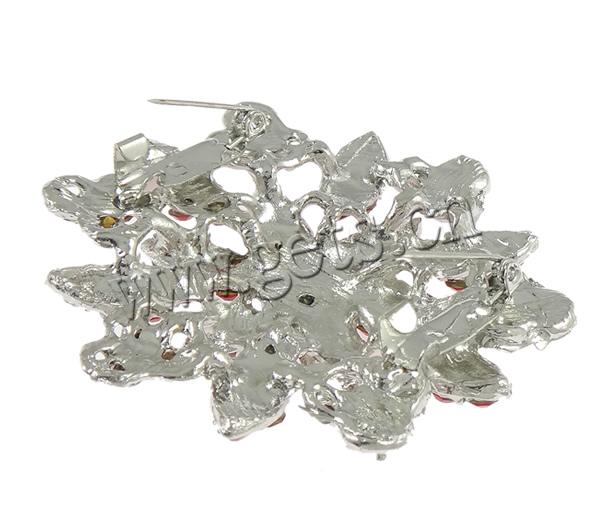 Zinc Alloy Jewelry Brooch, Flower, plated, with rhinestone, more colors for choice, lead & cadmium free, 55x60x11mm, Sold By PC