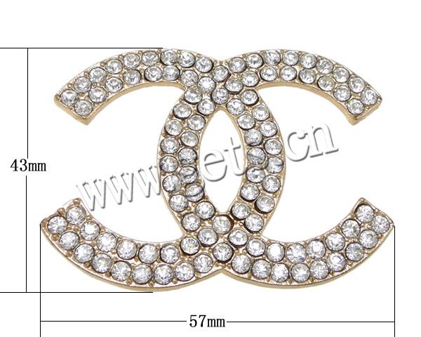 Adornos del rhinestone Zinc aleación, aleación de zinc, chapado, espalda plana, más colores para la opción, libre de plomo & cadmio, 57x43x3mm, Vendido por UD