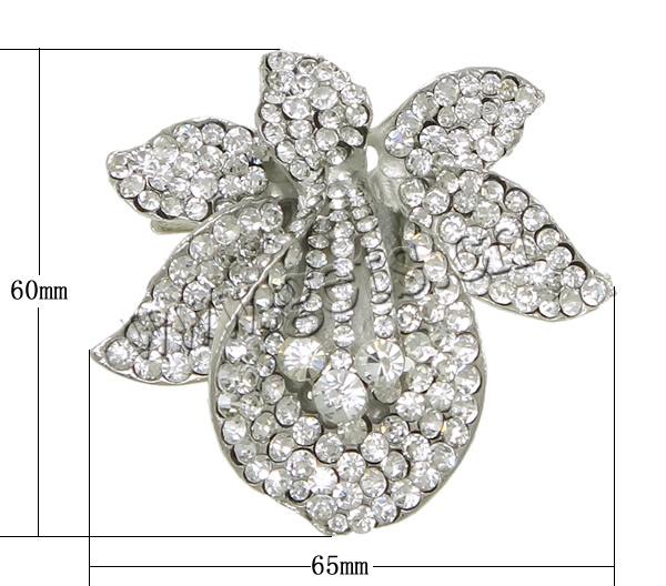 Zinc Alloy Clip Buckle, Flower, plated, with rhinestone, more colors for choice, lead & cadmium free, 65x60x15mm, Sold By PC