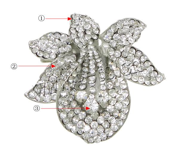 Zinc Alloy Clip Buckle, Flower, plated, with rhinestone, more colors for choice, lead & cadmium free, 65x60x15mm, Sold By PC