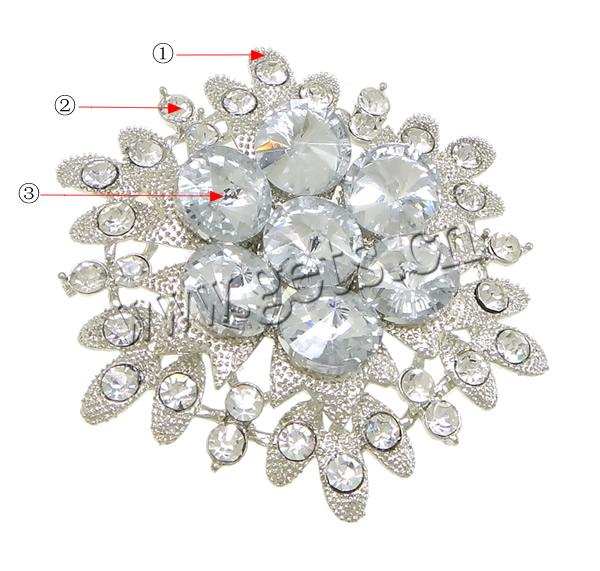 Rhinestone Zinc Alloy Ornaments, with Glass, plated, flat back & faceted & with rhinestone, more colors for choice, lead & cadmium free, 75x65x10mm, Sold By PC