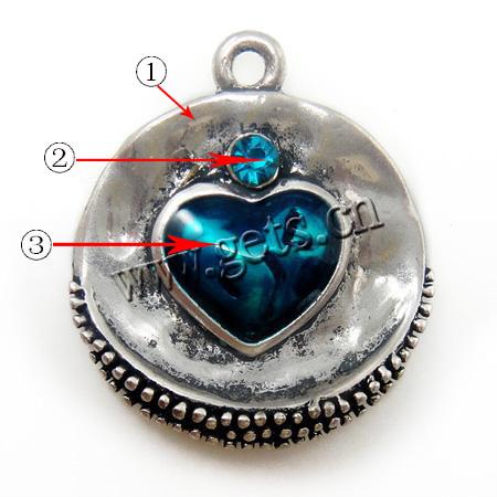 Zinc Alloy Enamel Pendants, Flat Round, plated, with rhinestone, more colors for choice, 23x21x3.5mm, Hole:Approx 2mm, Sold By PC