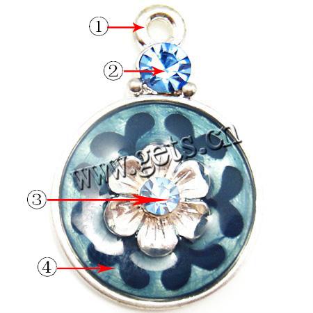 Zinc Alloy Enamel Pendants, Coin, plated, with rhinestone, more colors for choice, 29x20x9mm, Hole:Approx 2mm, Sold By PC