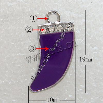 Colgantes de Aleación de Zinc en Formas Herramientas, Funda, chapado, esmalte & con diamantes de imitación, más colores para la opción, 19x10x2mm, agujero:aproximado 1.5mm, Vendido por UD