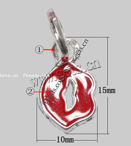 Zink-Legierung Lip -Anhänger, Zinklegierung, Lippe, plattiert, Emaille, keine, 15x10x1.5mm, Bohrung:ca. 6mm, verkauft von PC