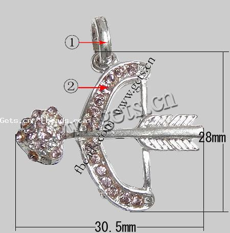 Подвески  в форме предмета из цинкового сплава, цинковый сплав, Стрелка, Другое покрытие, со стразами, Много цветов для выбора, 28x30.5x3mm, отверстие:Приблизительно 4.5mm, длина:34 , продается PC