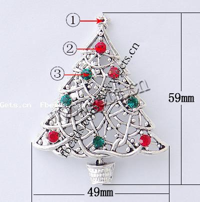 Zinc Alloy Christmas Pendants, Christmas Tree, plated, with rhinestone, more colors for choice, nickel, lead & cadmium free, 59x49x8.5mm, Sold By PC