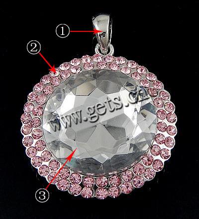 Zink Legierung Strass Anhänger, Zinklegierung, rund, plattiert, mit Strass, keine, 37x37x12mm, Bohrung:ca. 5mm, verkauft von PC