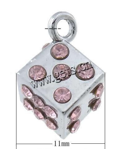 Pendentifs de stras en alliage Zinc, alliage de zinc, cube, Plaquage normal, Personnalisé & avec strass, plus de couleurs à choisir, protéger l'environnement, sans nickel, plomb et cadmium, 11x11mm, Trou:Environ 2mm, Vendu par PC