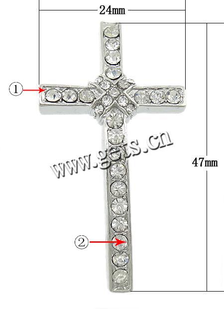 Conector de aleación de Zinc de diamantes de imitación, Cruces, chapado, Modificado para requisitos particulares & con diamantes de imitación, más colores para la opción, 24x47x6mm, agujero:aproximado 2mm, Vendido por UD