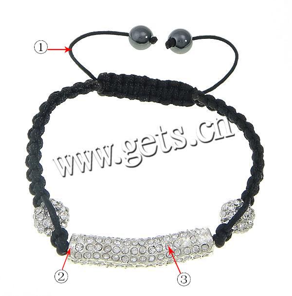 Zinc Alloy Woven Ball Bracelets, with Wax Cord & Hematite, handmade, with rhinestone, more colors for choice, Length:Approx 7-11 Inch, Sold By Strand