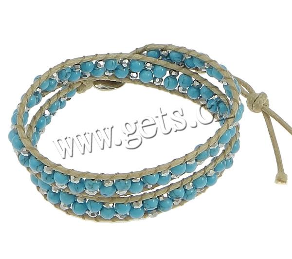 turquoise synthétique bracelet d'enveloppe, avec Ciré Nylon & cristal, Placage de couleur platine, facettes & 2 fils, 6mm, 4mm, 12mm, Longueur:Environ 16.5 pouce, Vendu par brin