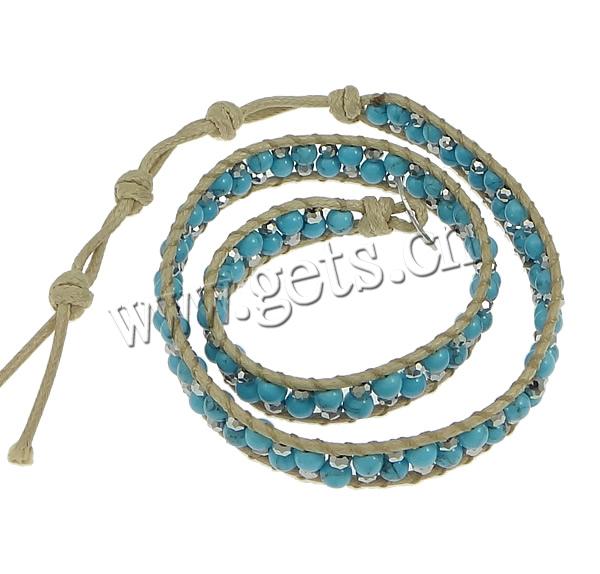 Synthetic Turquoise Wrap Bracelet, with Waxed Nylon Cord & Crystal, platinum color plated, faceted & 2-strand, 6mm, 4mm, 12mm, Length:Approx 16.5 Inch, Sold By Strand