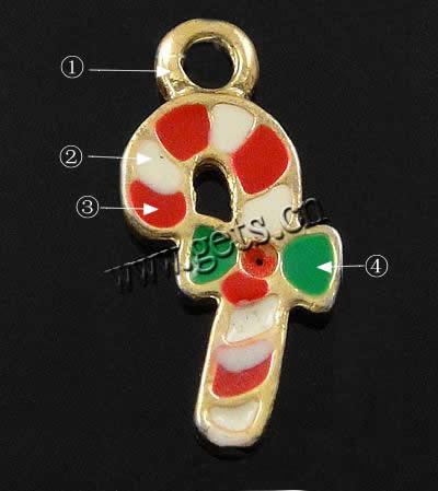 Zinc Alloy Christmas Pendants, with enamel, Christmas Candy Cane, plated, enamel, more colors for choice, 18x9x2mm, Hole:Approx 2mm, Sold By PC