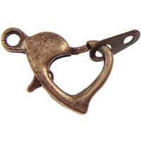 Brass Lobster Claw Clasp, Heart, plated 