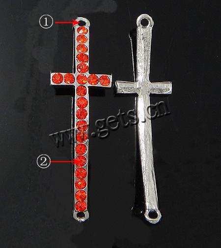 Rheinkiesel Zinklegierung Verbinder, Kreuz, plattiert, mit Strass, keine, 50x14x3mm, Bohrung:ca. 2mm, verkauft von PC